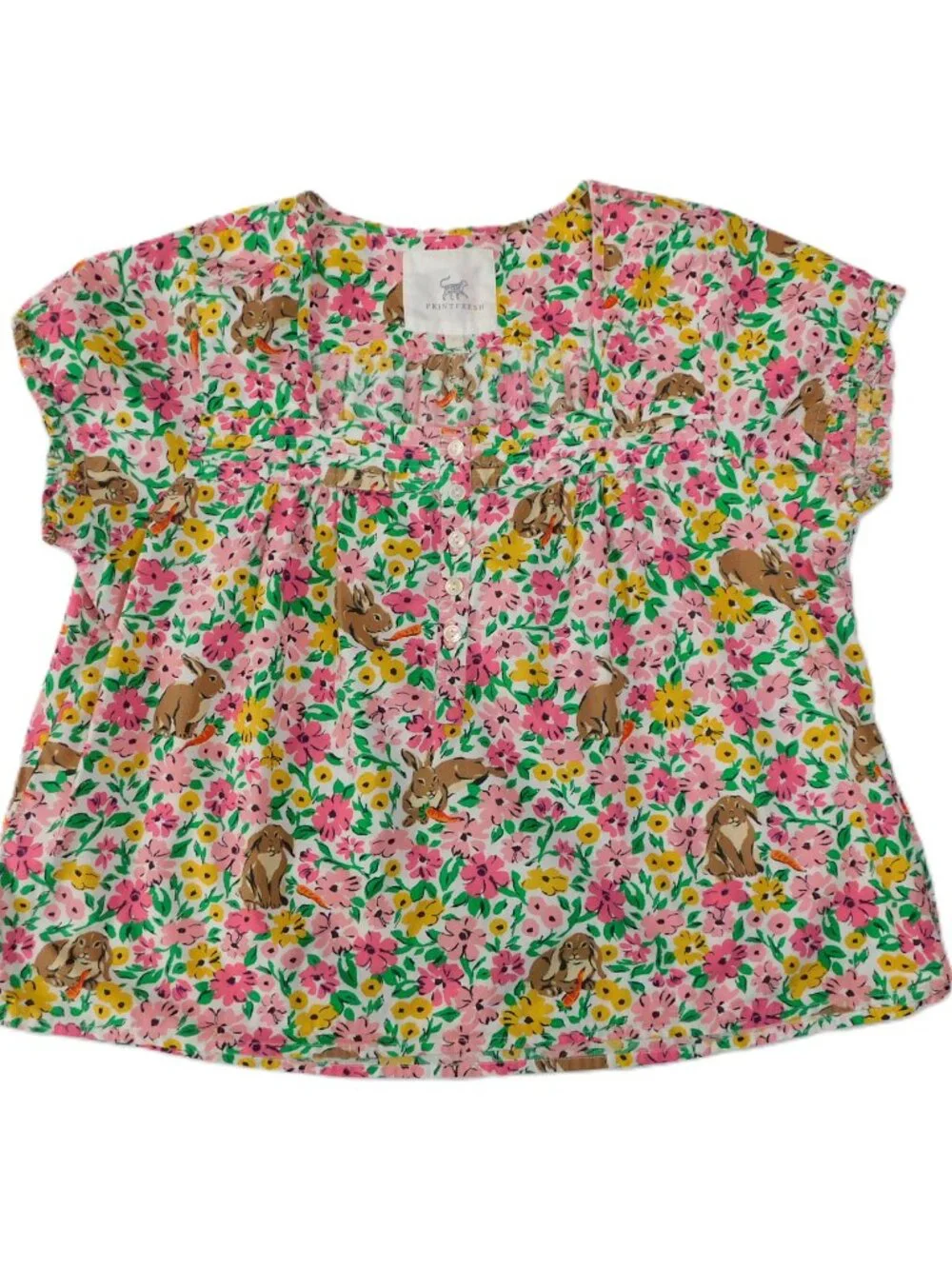 Printfresh Bunny Trail In Spring Meadow Short Sleeve Pajama Top | VGUC | Large